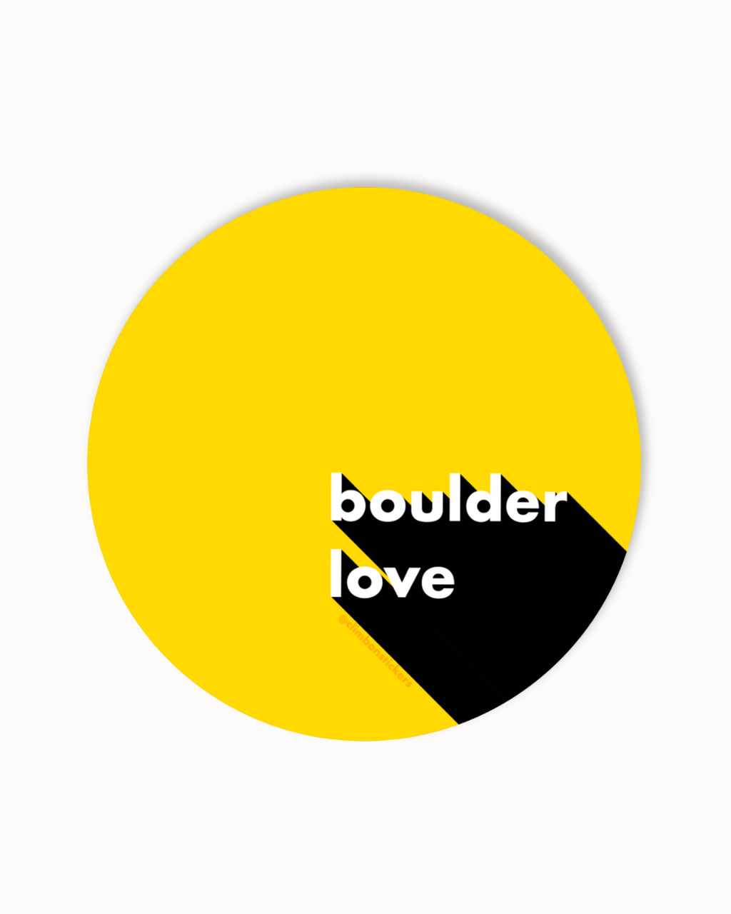 gelber Sticker mit Aufschrift: boulder love, perfekt als Bulder Geschenk